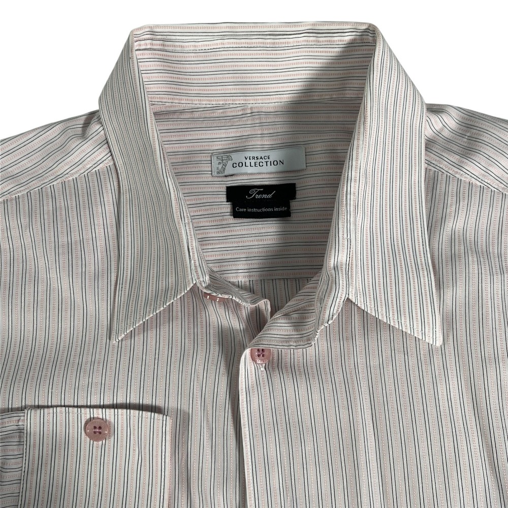 Versace Collection Shirt Mens 16.5 42 Pink Stripe Dress Long Sleeve Button Front